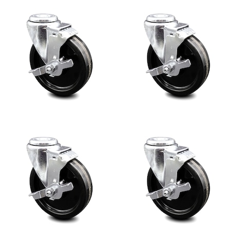 5 Inch Phenolic Wheel Swivel Bolt Hole Caster Set With Brake